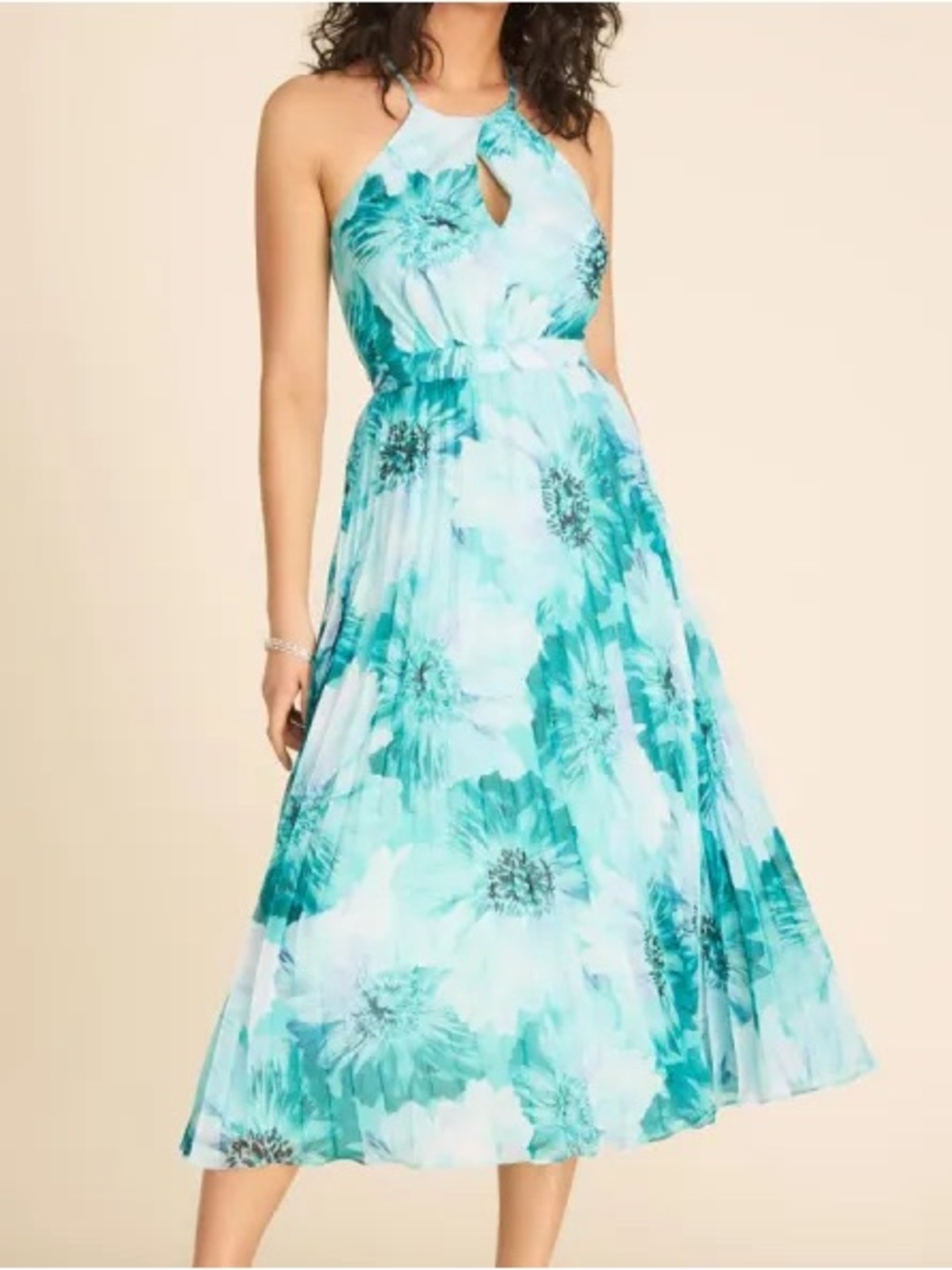 Teal Floral Halter Midi Dress